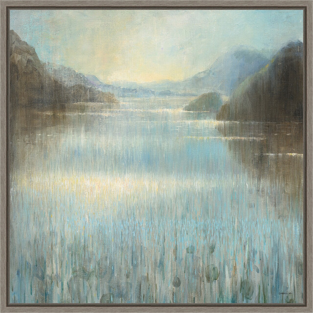 Through the Mist Square by Danhui Nai 16-in. W x 16-in. H. Canvas Wall Art Print Framed in Grey